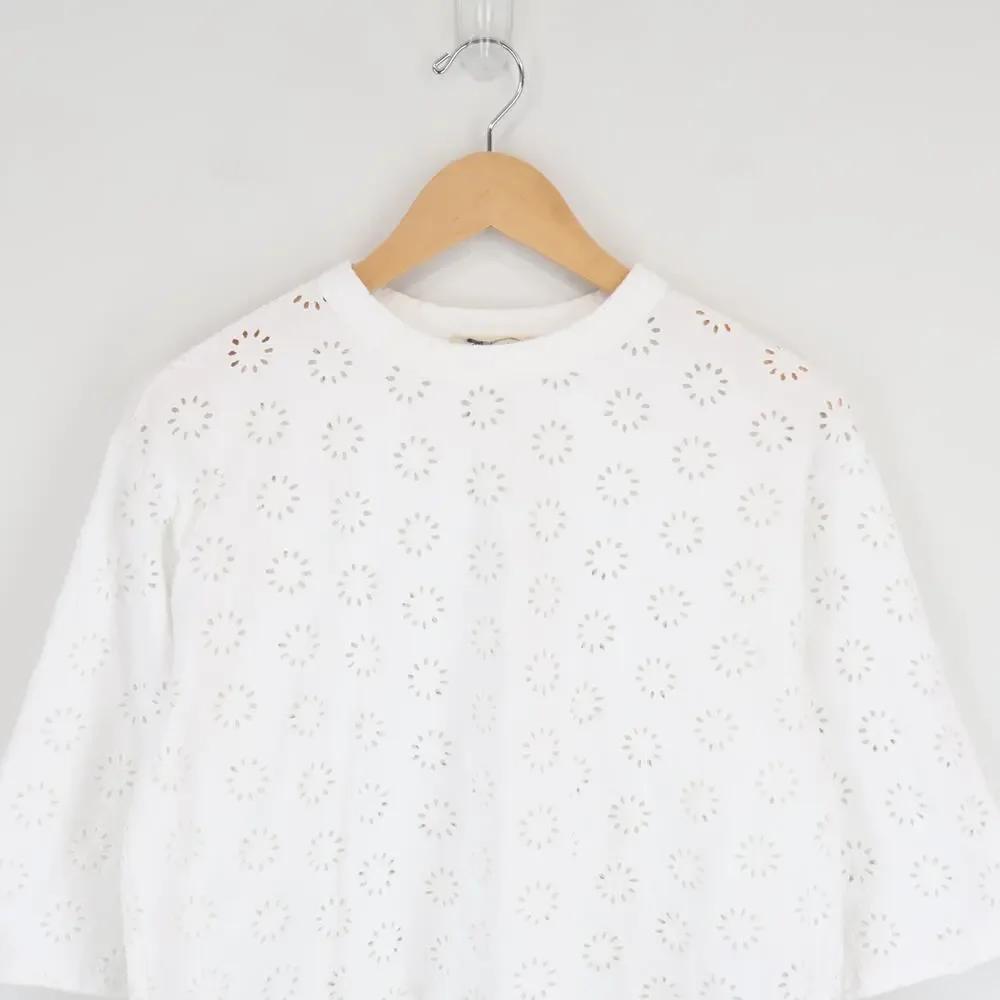Madewell Embroidered Wide Sleeve Boxy Cotton Tee White Size Small - Picture 3 of 7